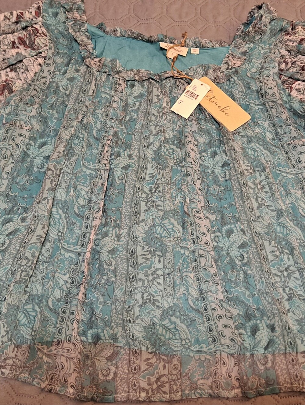 Let It Be Anthropologie Blue Floral Peasant Top NWT sz M